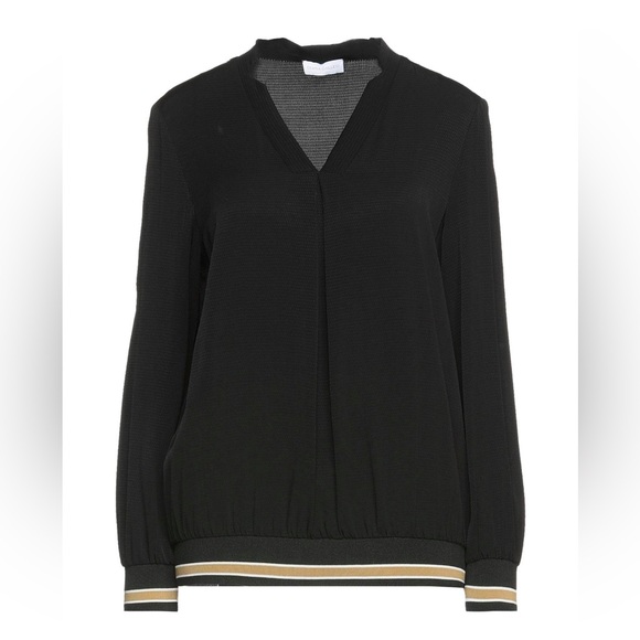 Athleisure crepe blouse/top with striped cuffs/hem WORN ONCE EUC Spring Trend 25 - Picture 2 of 8